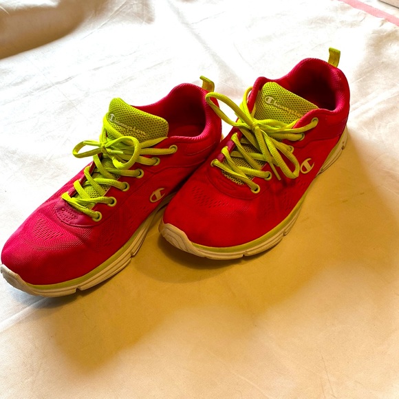 Champion Women's Pink Yellow Neon Lace Up Sneakers 8.5 - Picture 4 of 8